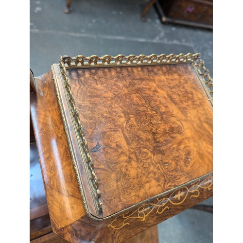 406 - A late 19th/early 20th century burr walnut and marquetry bureau de dame, the superstructure with two... 