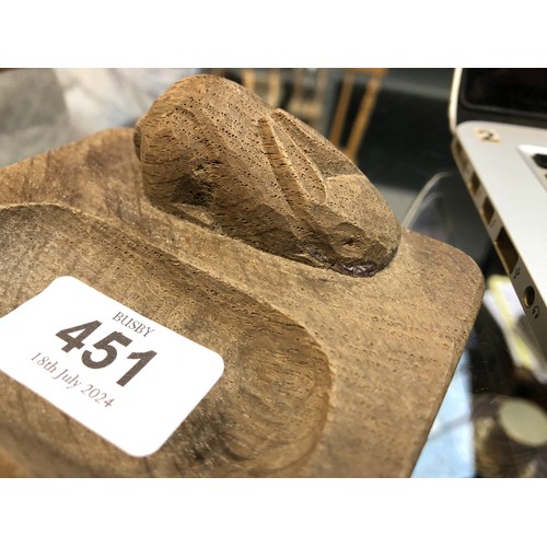 451 - Peter 'Rabbitman' Heap (ex-Mouseman), two oak pin dishes carved with rabbit signature, each 10cm wid... 