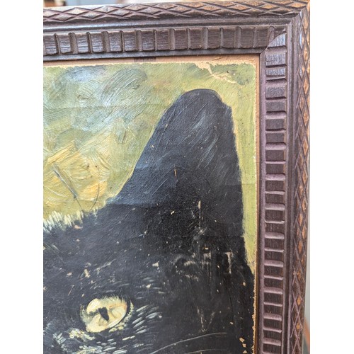 327 - Louis William Wain (1860-1939), black cat, oil on canvas laid on board, 29x24cm

Provenance: private... 