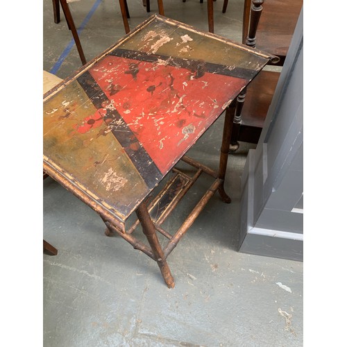 430 - A 19th century tiger bamboo occasional table, with lacquered top, 54cm wide, 39cm deep, 72cm high