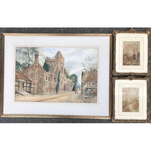 466 - James Lawson Stewart (1841-1929), watercolour of an Abbey ruin, monogrammed lower left, 34x51cm; tog... 