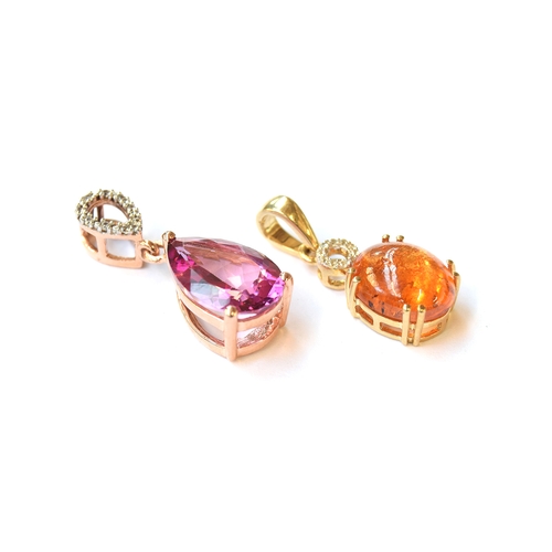 11 - A 9ct gold pendant set with a mandarin garnet and white zircons, the garnet cabochon, 5.5cts, 2.2g; ... 