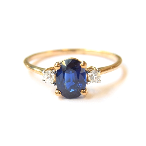 15 - A 9ct gold ring set with kyanite and white zircons, the Himalayan kyanite 1.6cts, size S, 2.1g