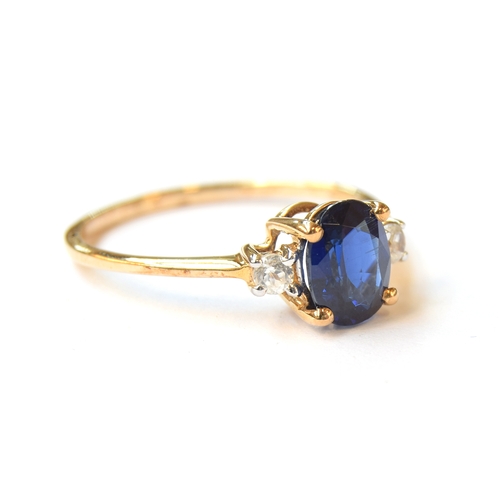 15 - A 9ct gold ring set with kyanite and white zircons, the Himalayan kyanite 1.6cts, size S, 2.1g