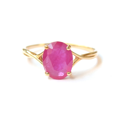 16 - A 9ct gold ruby ring, the Montepuez ruby 2.5cts, size S, 2.1g