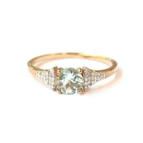 25 - A 9ct gold ring set with Aquaiba Beryl and diamonds, the Aquaiba beryl 0.69cts, size S, 2g