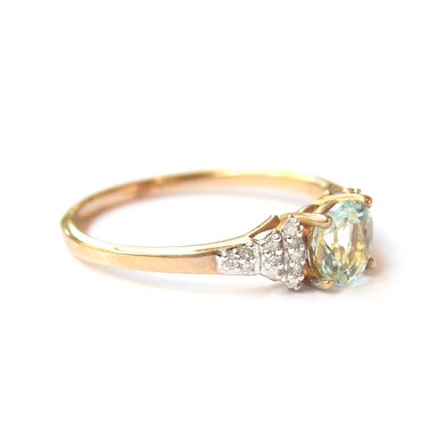 25 - A 9ct gold ring set with Aquaiba Beryl and diamonds, the Aquaiba beryl 0.69cts, size S, 2g