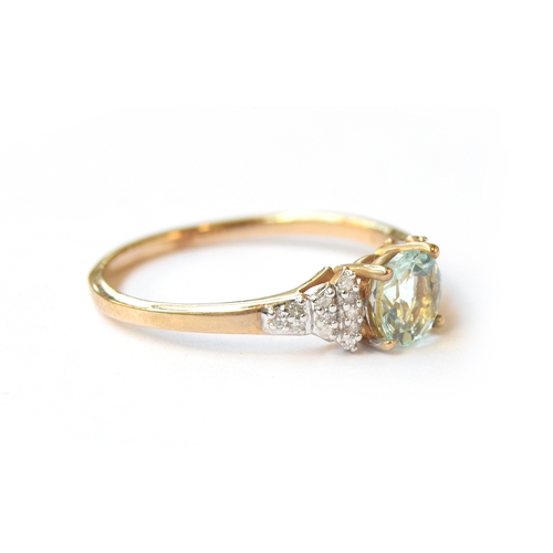 25 - A 9ct gold ring set with Aquaiba Beryl and diamonds, the Aquaiba beryl 0.69cts, size S, 2g