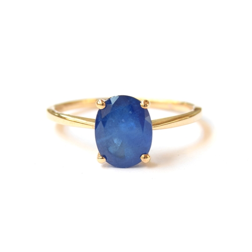 29 - A 9ct gold blue spinel solitaire ring, the Santorinite Burma spinel 2cts, size p 1/2, 2g