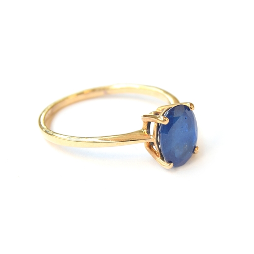 29 - A 9ct gold blue spinel solitaire ring, the Santorinite Burma spinel 2cts, size p 1/2, 2g