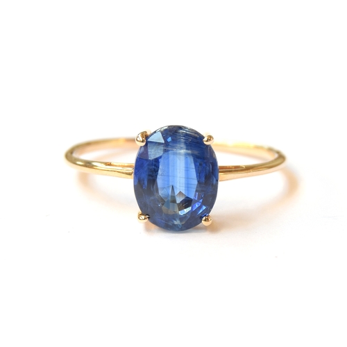 30 - A 9ct gold Sundar Kyanite solitaire ring, the Kyanite 3.16cts, size T 1/2, 2.2g