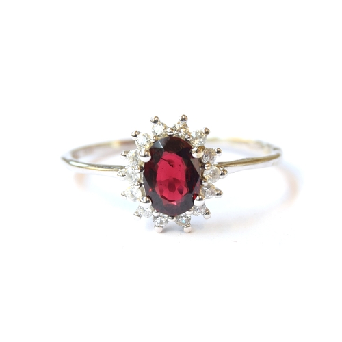 38 - A 9ct white gold Burmese red spinel and natural white zircon ring, the spinel 0.97cts, size R 1/2, 2... 