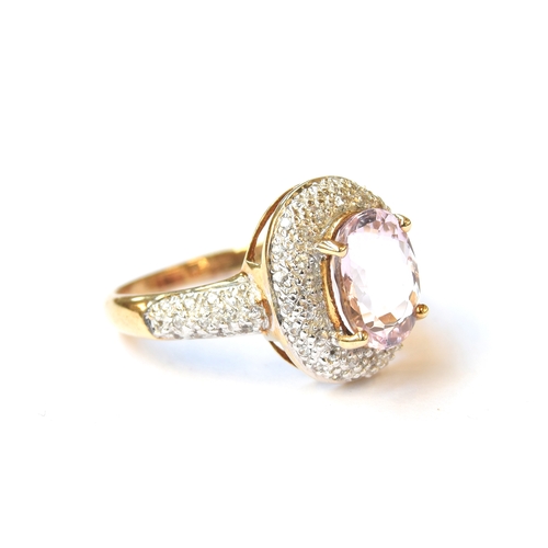 42 - A 9ct gold Katlang pink topaz and white sapphire cluster ring, the topaz 2.69cts, size N 1/2, 4.1g