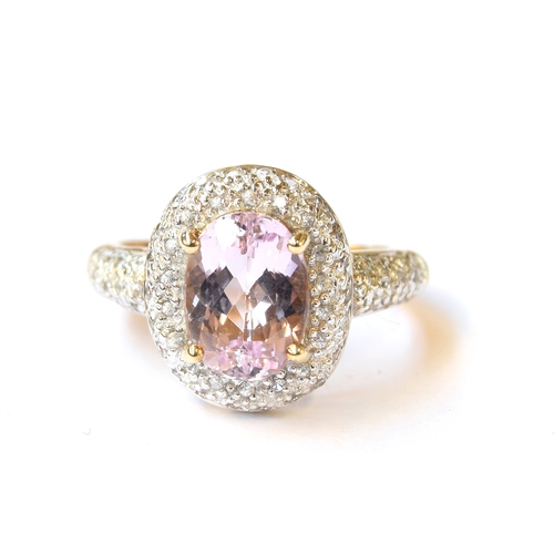 42 - A 9ct gold Katlang pink topaz and white sapphire cluster ring, the topaz 2.69cts, size N 1/2, 4.1g