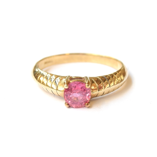 47 - A 9ct gold Padparadscha sapphire solitaire ring, the sapphire 0.98cts and measuring 6x5.5mm, size Q,... 