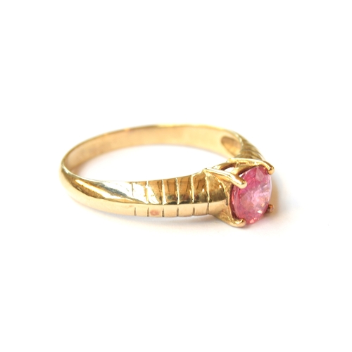 47 - A 9ct gold Padparadscha sapphire solitaire ring, the sapphire 0.98cts and measuring 6x5.5mm, size Q,... 