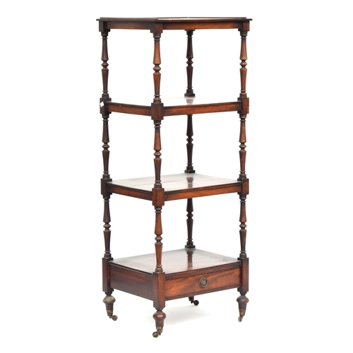 774 - A Regency mahogany four tier whatnot, on turned supports, with single drawer below, 49cm wide, 41cm ... 