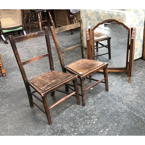 633 - Two child's chairs, together with a three part dressing mirror (3)