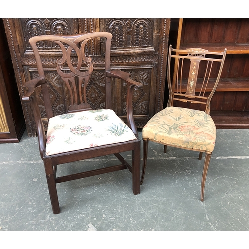 640 - A George III style splatback open armchair, 65cmW; together with a rosewood occasional chair