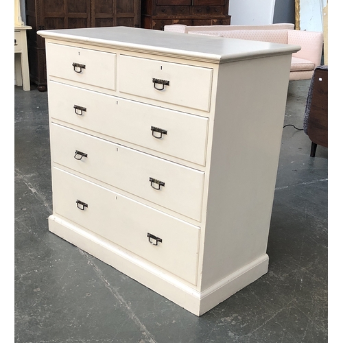 674 - A white painted pine chest, two short over three graduating drawers, on plinth base, 107x54x105cmH