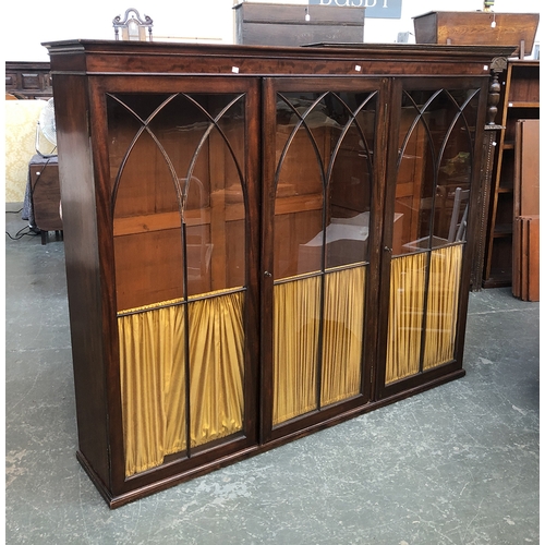 683 - A 19th century mahogany glazed bookcase with gothic astragal glazing (glass af), 189x38x157cm