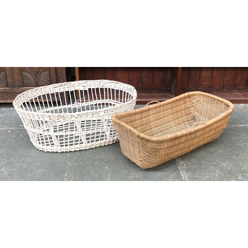 684 - A wicker moses basket, 77cmL; together with a further white painted basket