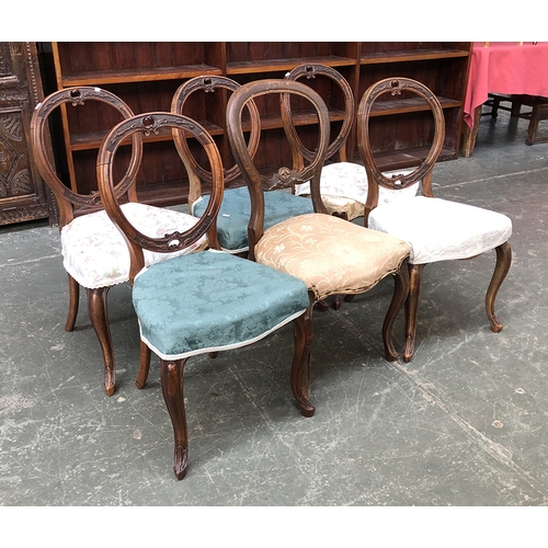 697 - A set of six Victorian balloon back dining chairs (one af); together with a further balloon back cha... 