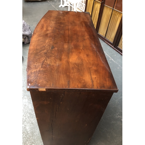 715 - A Regency bowfront mahogany chest two short over three long drawers, on bracket feet (some veneer li... 