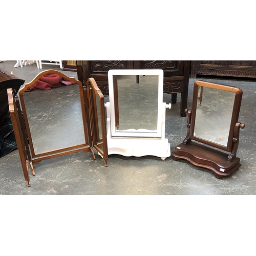 717 - Two Victorian toilet mirrors, one painted white; together with a three part adjustable dressing mirr... 