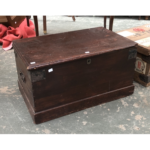 737 - A stained pine blanket box, 71cmW; together with a further pine storage box, 58cmW