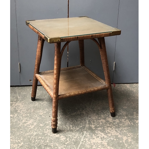 768 - A bamboo and caned dressing table, 94cmW; together with a similar square occasional table, 66cmH