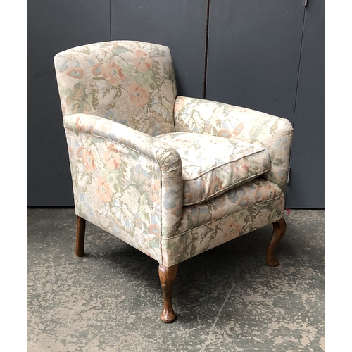 771 - A neat 20th century armchair, with feather filled cushion, on cabriole legs, 64cmW