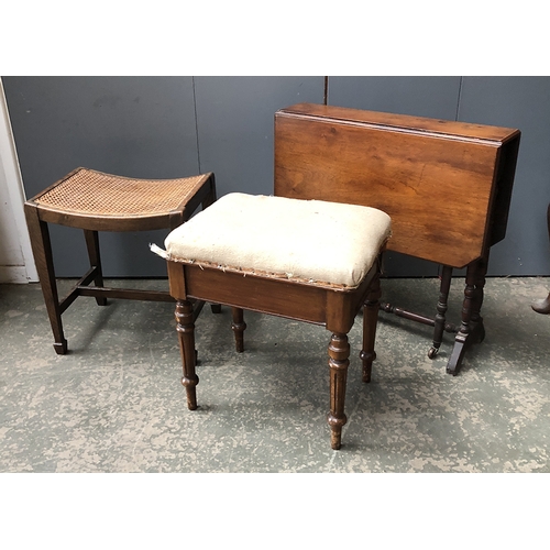 790 - A mahogany dropleaf Sutherland table, 68cmW; together with a caned stool and one other (3)