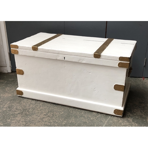 804 - A white painted blanket box with metal bracing, 95cmW