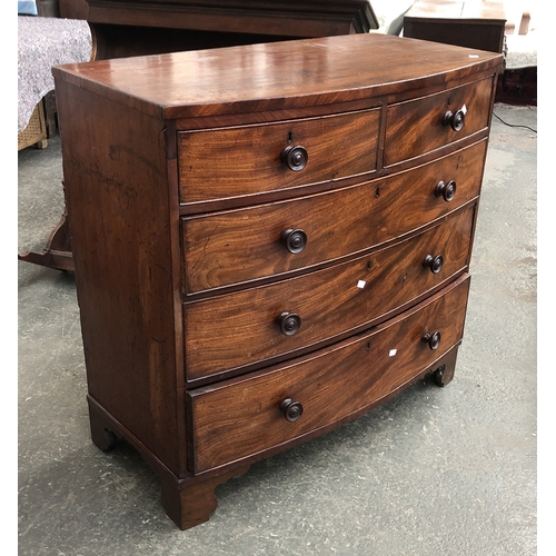 631 - A Regency mahogany bowfront chest, two short over three long drawers, on later bracket feet, 105x51x... 