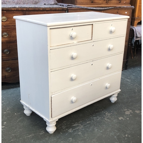 713 - A white painted Victorian pine chest of two short over three long drawers, 110x57x108cmH