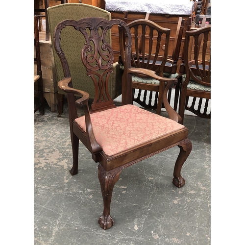 751 - A mahogany splatback open armchair in George III style with pierced carved splat