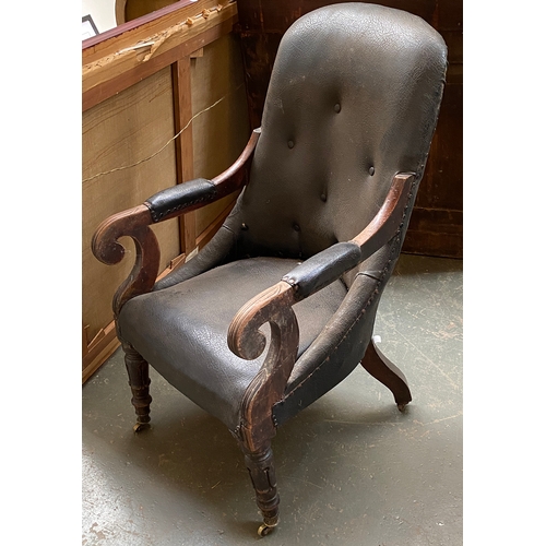 787 - A Regency mahogany open armchair, on lotus turned legs and brass casters, 58cmW