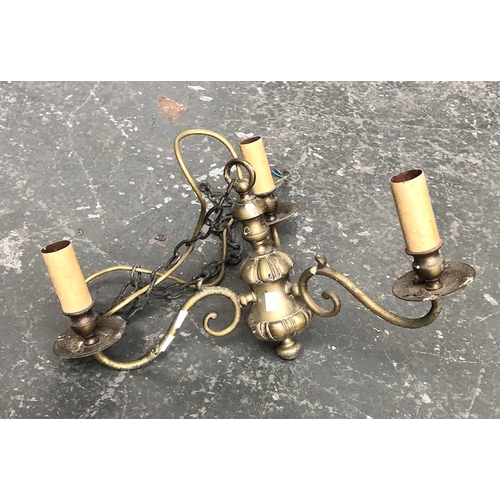 618 - A three arm brass chandelier, 28cmH