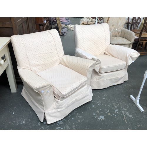 680 - A small two seater sofa 140cmW; together with two matching armchairs