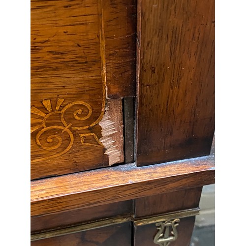 798 - A French Empire secretaire a abattant, rosewood veneer with gilt metal mounts, fall front (locked) o... 