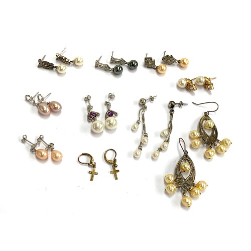 49 - A lot of 10 pairs of earrings, to include 925 silver and cultured pearl drop earrings