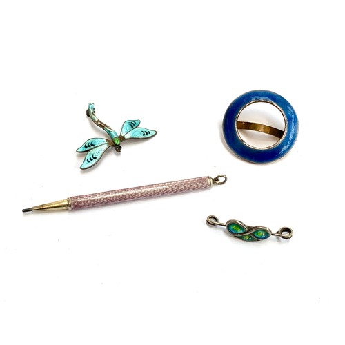 59 - A silver and guilloche enamel propelling pencil (af), together with an Art Nouveau silver and enamel... 