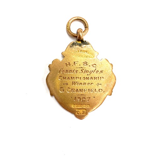 74 - A 9ct gold medal, H.F.S.C Tennis Singles Championship Winner G. Cranfield, 1927, 4.5g