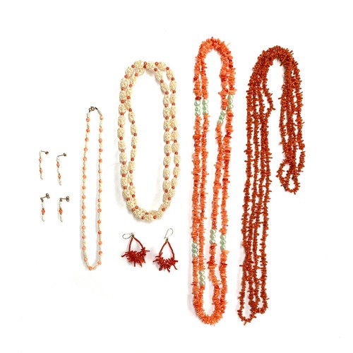 119 - A quantity of coral jewellery to include a pearl and coral bead necklace with 9ct gold clasp, with t... 