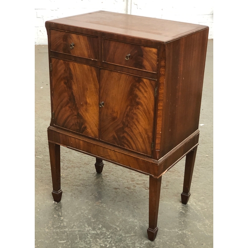 1290 - A 20th century flame mahogany bedside table, two drawers over a cupboard, 41x31x69cmH