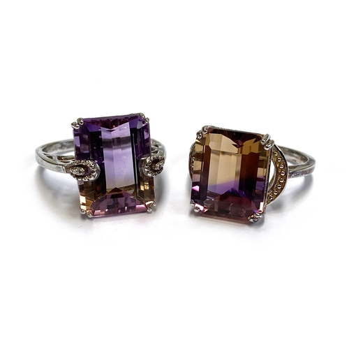 6 - Two sterling silver rings set with Anahi ametrine, 12cts and 10.3cts, size R 1/2