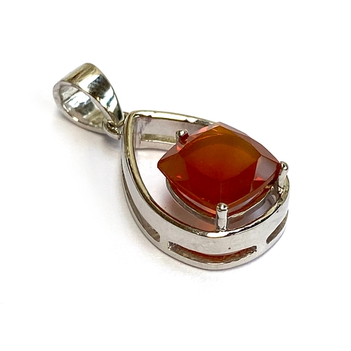 9 - A sterling silver pendant set with a fire opal, the cushion cut opal 2.2cts and 9x9mm, the pendant 1... 