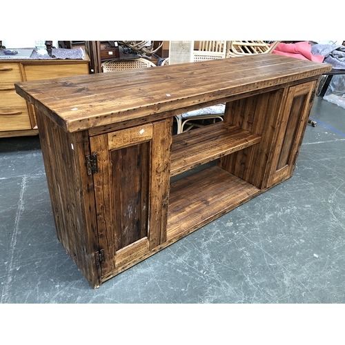 1242 - A very heavy contemporary stained hardwood sideboard/unit, 210x59x100cm