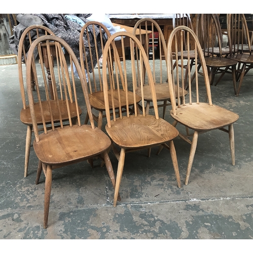 1245 - A set of six Ercol beech and elm Quaker dining chairs, stamped 1960 2056